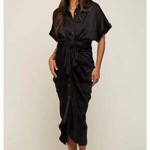 Very flattering satin black dress!